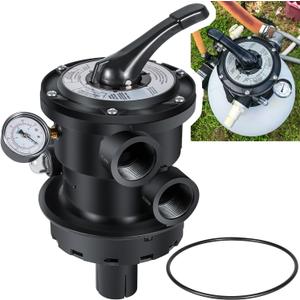 Replacement for Hayward SP0714T VariFlo Top-Mount Multiport Valve for All Hayward Above-Ground Pro and VL Series Sand Filter 1.5-Inch FIP Plumbing 7-Positions Clamp Style Control Valve Upgraded Black
