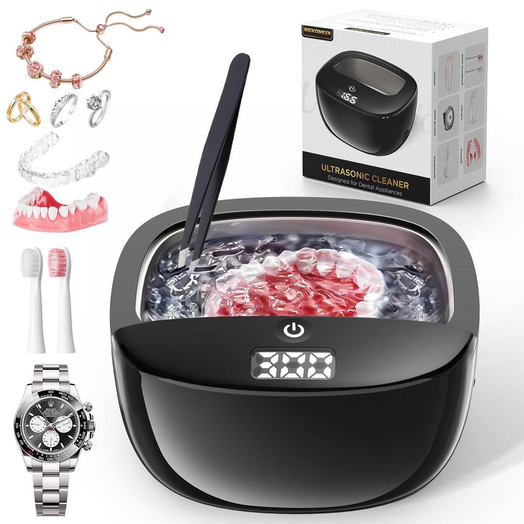 Ultrasonic Retainer Cleaner, 45kHz Dental Cleaning Pod for Dentures, Aligners, Night Guards & Jewelry, 150ML Denture Cleaner 2 Timed Modes & Travel Design (Black, 130ML Ultrasonic Machine)