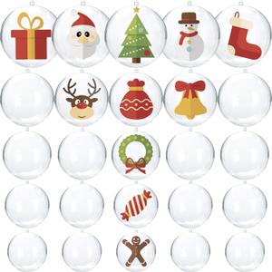 Christmas Ornaments Balls 25pcs Clear Plastic Fillable Ornaments for Crafts Bulk, DIY Hanging Transparent Round Ball Ornaments for Christmas Tree Decorations Home Decor Wedding Birthday Party Supplies