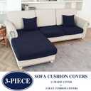 LA MEACK Couch Cushion Covers for Sectional Sofa L Shape Washable Separate Seat Chaise Couch Cover Stretch Sofa Slipcovers with 2 Pcs Pillowcases(2 Seater + 1 Chaise, Navy)