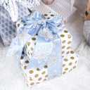 Dusty Blue and Champagne Gold Christmas Ribbon Wired 2.5" Blue Gold Christmas Tree Ribbon for Decorations, Blue and Gold Wired Satin Ribbon for Gift Wrapping, Crafts (6 Rolls 36 Yards)