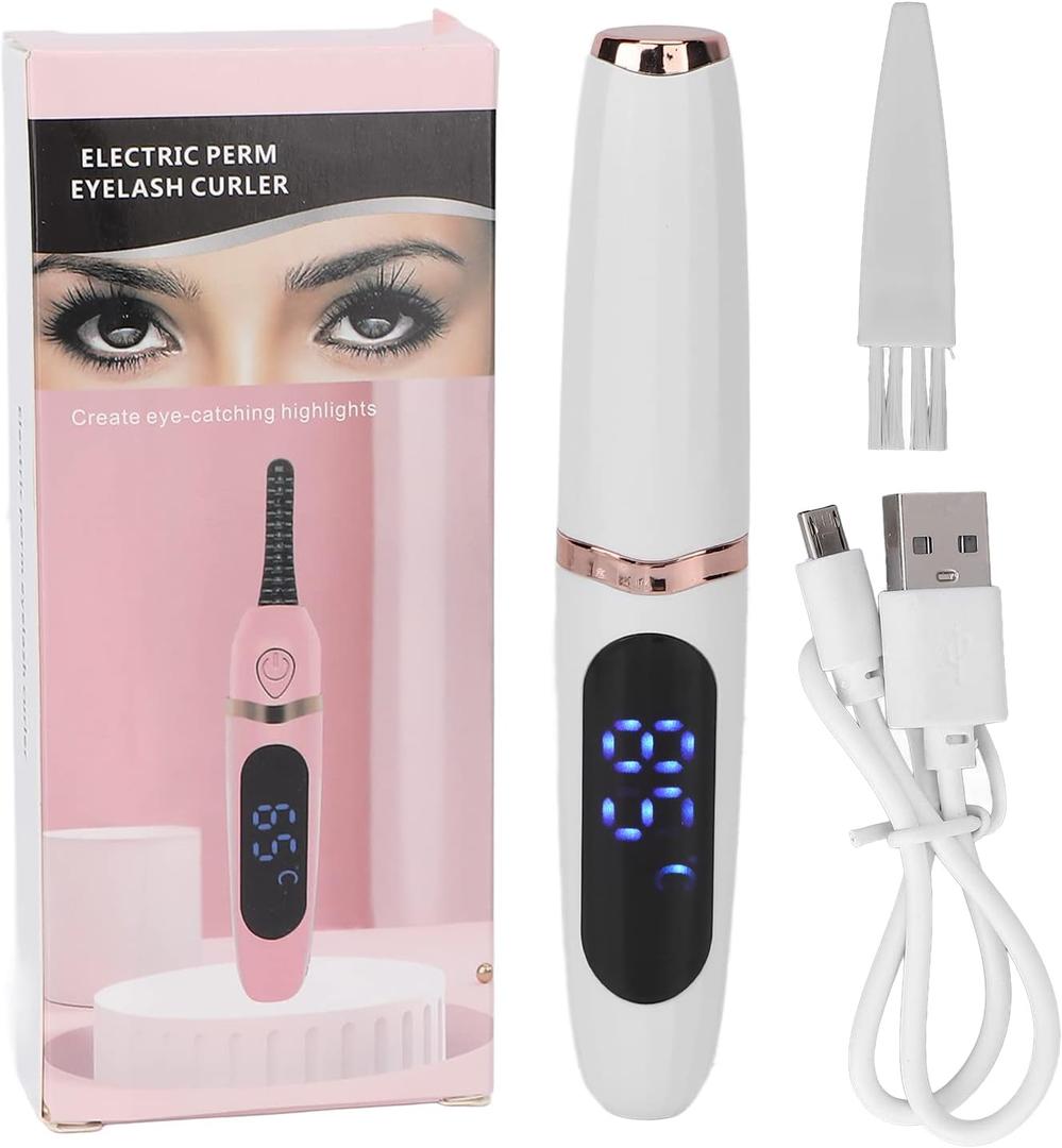Electric Eyelash Curler, Long Lasting Lash Curler, Handheld USB Charging Intelligent Temperature Control Electric Heating Eyelash Curler(White)