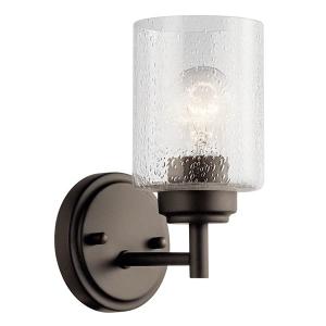 DYSMIO Wall Vanity Light - 1-Light Fixture with Crystal Clear Seeded Glass Shades - Modern Wall Sconce Lighting for Bathroom, Kitchen, Hallway, Home - with Mounting Hardware - Bronze
