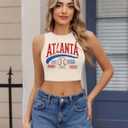 Baseball Tank Top Women Vintage Baseball Mom Tanks Baseball Season Graphic Tee Shirts Game Day Knit Crop Sleeveless Tops (S)