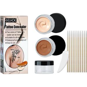 Tattoo Cover Up Makeup Waterproof, Professional Tattoo Concealer Use on Body, For Legs, Dark Spots, Scars, Vitiligo, 2 Colors/Set