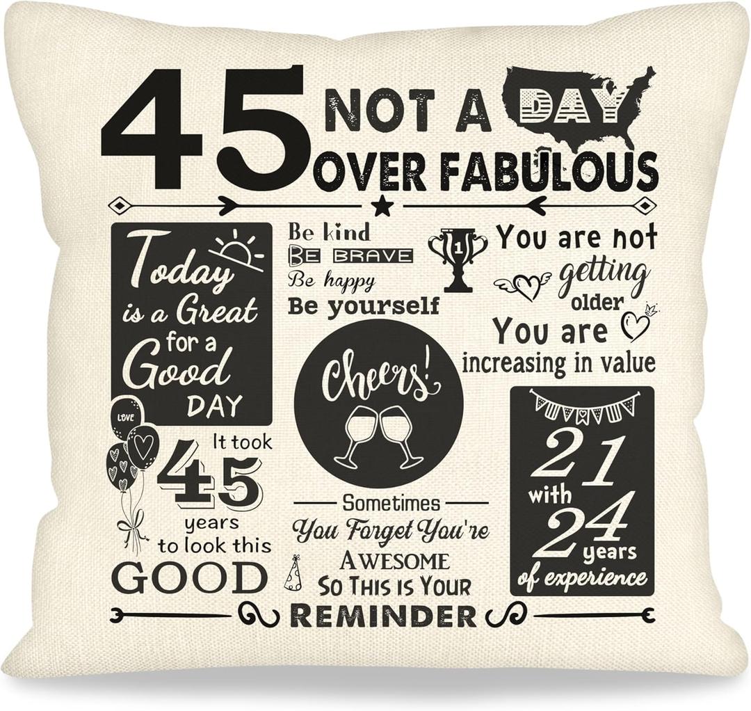 45th Birthday Gifts Birthday Throw Pillow Cover for Men Decorative Bday Party Keepsake Ideal 45 Years Old Dad Uncle Grandad Presents Decor for Home Couch 18x18 inch (45)