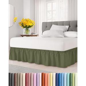 Wrap Around Dust Ruffle Bed Skirt - Sage Green - for Full Size Beds with 18 Inch Drop - Elastic Strap - Adjustable Pleated Bedskirt with Brushed Fabric and Wrinkle Free - for Women, Men, Kids & Teens