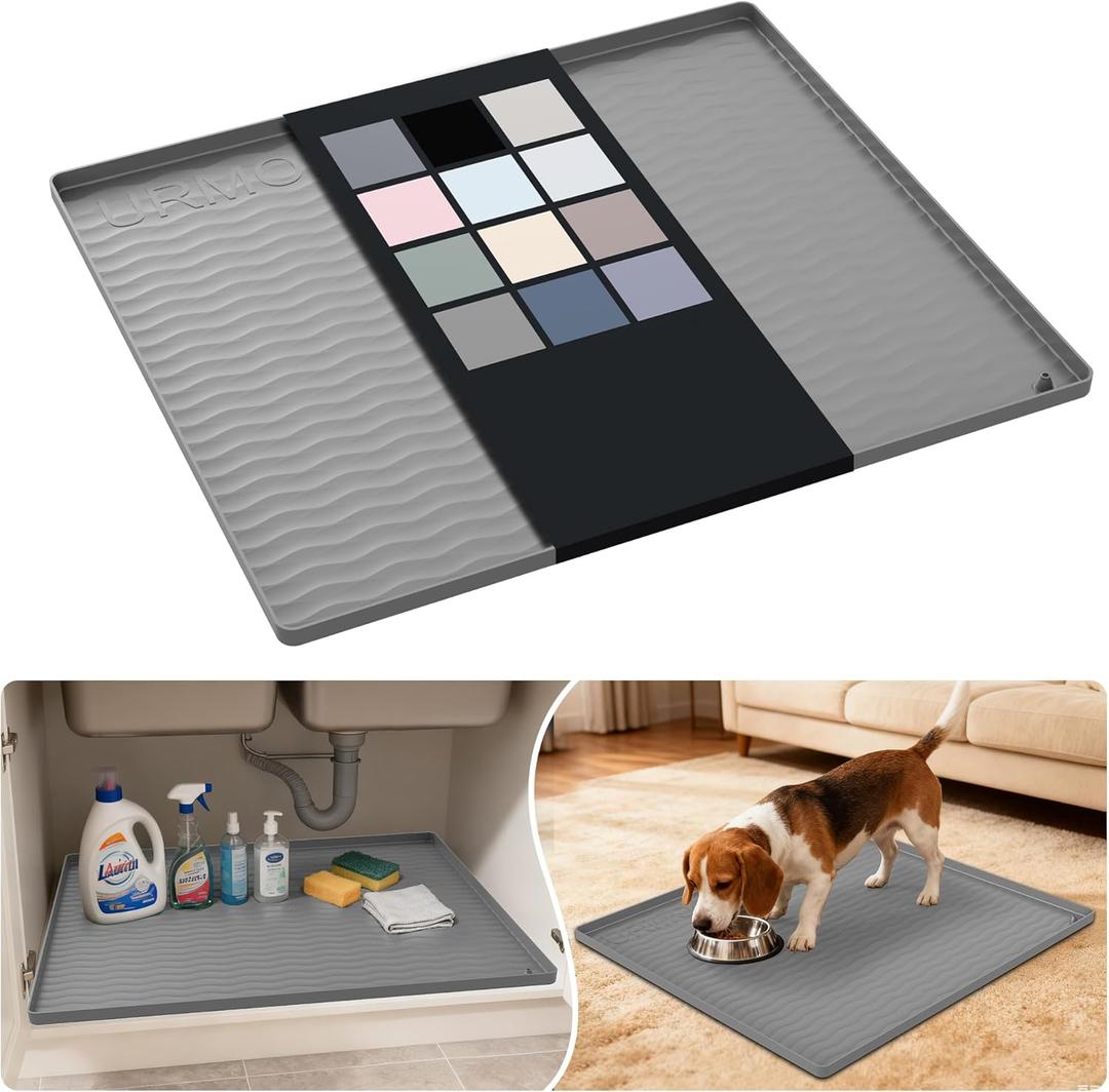 URMONA Waterproof Silicone Under Sink Mat 25'' x 22'' Shelf Liner for Kitchen and Bathroom, Cabinet and Counter Protector, Storage and Organizers, Litter Mat, Pet Cat Puppy Essentials(Beige)
