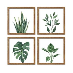 ArtbyHannah Framed Botanical Bathroom Wall Art Decor, 10x10 Inch 4 Pack Acrylic Sage Green Prints Set, for Spa & Farmhouse Decor for Bath, Restroom, Bedroom, Office Decoration (Walnut)