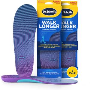 2 x Dr. Scholl's Walk Longer Insoles - Comfortable Plush Foam Cushioning Inserts for Walking, Hiking, and Standing on Feet All-Day with Arch Support - Walk 50% Longer Without Muscle Fatigue