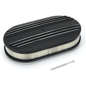 Universal 15" Oval Half Finned Air Cleaner Assembly,with Mounting bolt Black Aluminum Alloy Oval Polished Full Finned