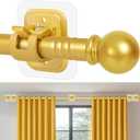 Curtain Rods No Drilling for Windows 66 to 120-128 Inch,Renter Friendly Drapey Pole with 5PCS No Drill Curtain Rod Bracket,Outdoor Long Cortineros Para Ventanas with Adhesive Curtain Rod Holder Gold