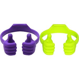 HONSKY Thumbs-Up Phone Stand for Tablets, E-Readers and Smart Phones  Green/Purple  2 Count (for 4"-10")
