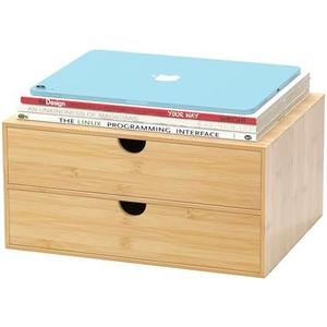 Bamboo Desk Drawer Organizer, Large Desktop Organizer with Drawers Tabletop Storage Organization Box for Office Home Toiletries Supplies Vanity, No Assembly Required (2 Drawer)