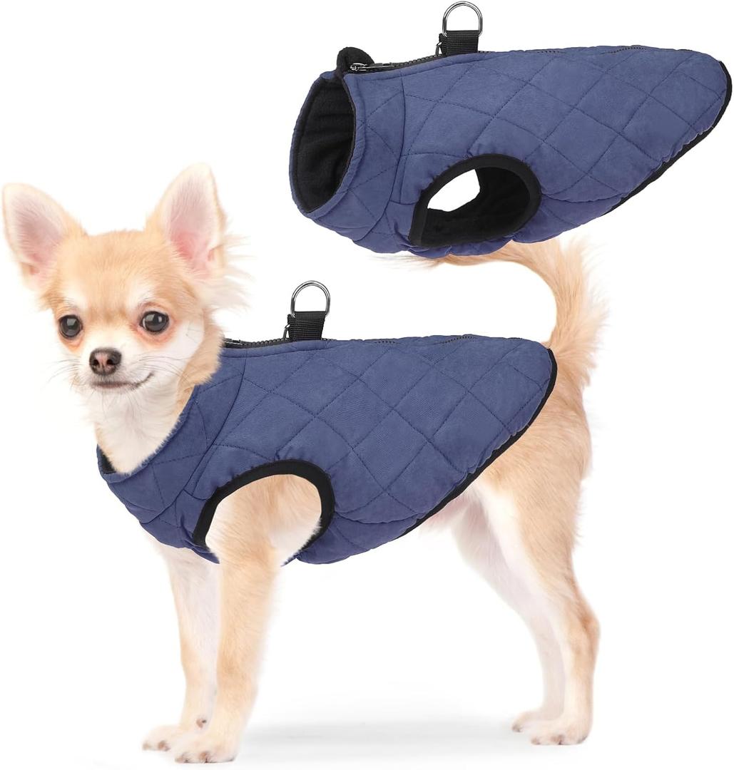 SCENEREAL Winter Dog Vest Coat with Built-in Harness, Warm Puppy Jacket for Small to Medium Dogs, Cold Weather Coat with Zipper, Fleece Puffer Vest Windproof Snow Clothes (XS(Chest 11.5"), #1 Rolay Bule-Matte)