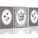 3 Pcs Vintage Floral Canvas Wall Art Bathroom Wall Painting Black And White Stripe Cottage Wildflower Poster Print Rustic Farmhouse Wall Decor for Bedroom Bathroom Living Room Office Kitchen