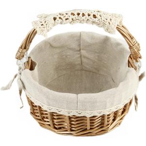 Wicker Basket with Handles, Woven Willow Storage Basket for Picnic,Decoration,Gift,Wedding (Beige Lace)