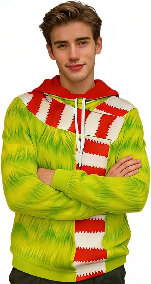 ZBDFNJ Women's Green Hooded Long Sleeved Sweatshirt, Green Sweatshirt, Red Holiday Themed Clothing (Green, L)