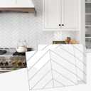 STICKGOO 10 Sheets Thicker Herringbone Peel and Stick Backsplash, 12.69.7 Stick on Wall Tiles, Self Adhesive Tile Sticker for Kitchen Backsplash and Bathroom, White with Grey Grout