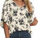 Jouica Women's Fall Casual 3/4 Ruffled Sleeve Chiffon Blouse Tops for Women (S)