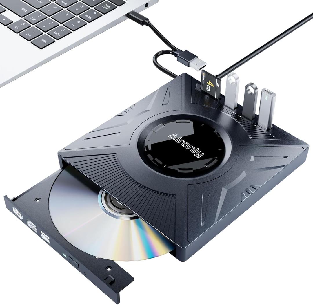 External CD/DVD Drive for Laptop/PC, USB 3.0 Type-C USB Portable Player for Computer CD DVD +/-RW Disk Drive CD Burner Writer Reader Compatible with Desktop Windows Apple (Multifunctional)