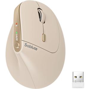 SABLUTE MAM3 Ergonomic Mouse, Rechargeable Wireless Vertical Mouse with 4 Adjustable DPI for Small/Medium Hands, Dual-Device Connectivity for Computer/PC/Laptop, Bluetooth Mouse for Window, Mac OS, Beige