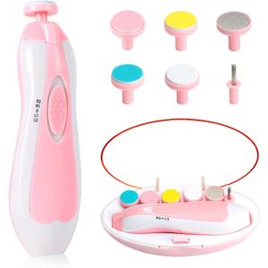 Baby Nail Trimmer Electric-6 in 1 Baby Nail File Clippers Infant Grooming Kit Manicure Set for Toddler or Adults, Pink