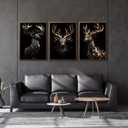 3pcs Black Gold Elk Canvas Wall Art Modern Deer Theme Posters Prints Paintings Wildlife Pictures Wall Decor for Bedroom Living Room Office Bathroom Decoration Unframed