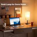 Bedside Table Lamps for Bedroom Set of 2 - Small Rectangular Nightstand Lamp with AC Outlet Charging Port, 3 Color Temperatures Desk Light with Bulb, Tabletop Reading Lamp for Living Room/Dorm/Office