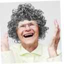 LIFKOME 1set Old Lady Wig Cosplay Glasses and Necklace Short Curly Hair Costume for Women for Grandma Role Play at Parties and Events