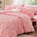 BEDELITE Pink King Size Comforter Set - 3 Pieces Boho Pintuck Bedding Comforter Sets, Lightweight Soft & Warm King Bedding Set with 2 Pillowcases for All Season