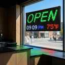 LED Open Closed Sign for Business, Waterproof Programmable Store Sign with Auto Timer, Clock Temperature Date Display, Scrolling Message Board for Shop Restaurant Barber