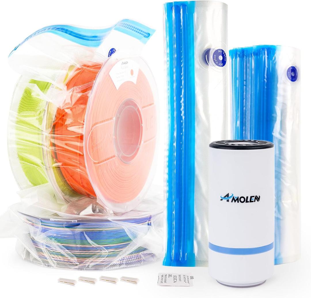 AMOLEN 28PCS Filament Vacuum Storage Kit with Automatic Pump, 16 Bags with Two Sizes Vacuum Sealed Bags for 3D Filament, Spool Sealing for Keeping Dry and Clean