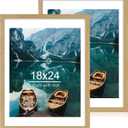 Hongkee 18x24 Frame Set of 2, Natural Oak Wood Style - Display 18 x 24 Poster without Mat or 16x20 Picture with Mat, Wall Mounting Horizontal and Vertical