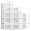 SEE SPRING 12 Pack Shoe Storage Box, Clear Plastic Stackable Shoe Organizer for Closet, Space Saving Foldable Shoe Rack Sneaker Container Bin Holder