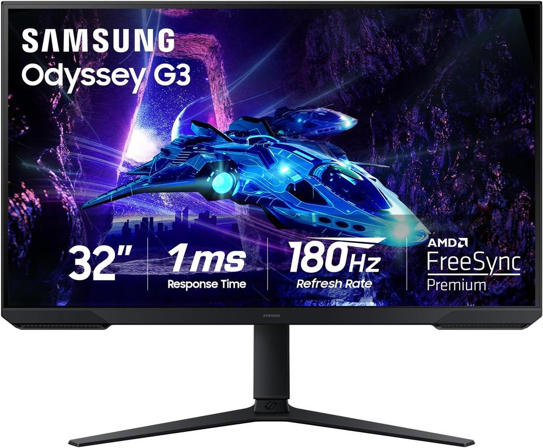 Samsung 32-Inch Odyssey G3 (G30D) Series FHD Gaming Monitor, 1ms, 180Hz, AMD FreeSync, Adjustable Stand, Black Equalizer, Virtual Aim Point, Eye Saver Mode, Flicker-Free, LS32DG302ENXZA