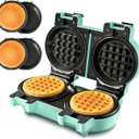 2-in-1 Double Waffle & Pancake Maker - CACHOO Mini 4" Nonstick Waffle Iron & Small Round Griddle with 4 Removable Plate Sets, Dishwasher Safe, Perfect for Small Spaces, Apartments & Dorms, Aqua