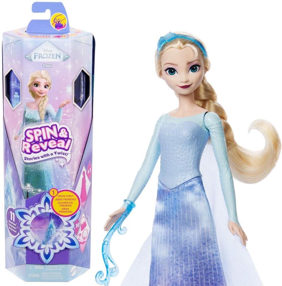 Mattel Disney Frozen Elsa Fashion Doll Set, Spin & Reveal with 11 Surprises Including 5 Accessories, 5 Stickers & Play Scene, Inspired by Disney Movie