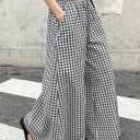 Womens Plaid Pants Black and White Checkered Skirt Pants Elastic Waist Wide Leg Flowy Palazzo with Pockets Casual Trousers (X-Large)