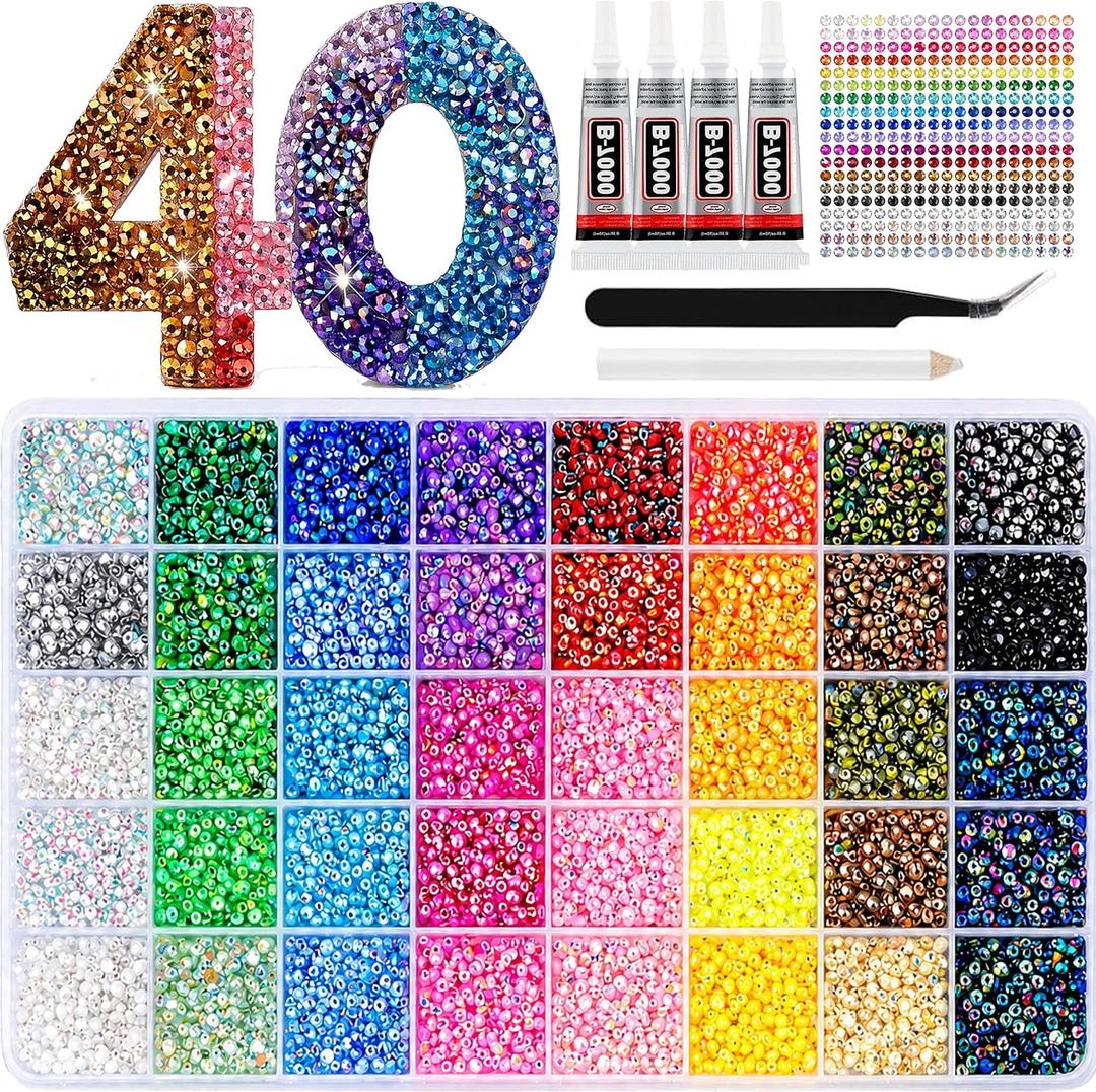Badazzle Kit 40 Colors 35000PCS Bedazzled Kits Resin Jelly Flatback Rhinestones, Book Bedazzling Kit Bazzling Kits Small Gems with Tools Bedazzle Gems for Bedazzling Crafts & DIY Projects for Adults