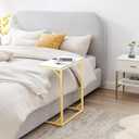 C-Shaped End Table, Small Sofa Table with Metal Frame, Adjustable Height Side Table for Couch, Living Room, Bedroom, Bedside (Gold, Medium)