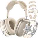 [4 in 1] Case Cover for AirPods Max Headphones (2024/2020) Ear Pad Case Cover/Headband Cover/Ear Cups Cover with Bling Star for Apple AirPods Max Headphones (Beige Star-T)
