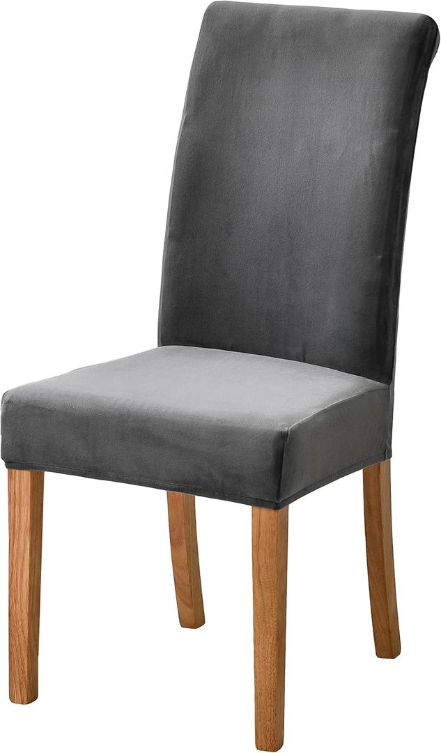 Velvet Chair Covers for Dining Chairs Set of 6, Stretchy Soft Parson Chair Covers Removable Washable Kitchen Dining Room Chair Slipcovers with Elastic for Universal Fit (Dark Grey)