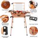 Large Makeup Train Case with Speaker & Code Lock & Full Screen Lighted Mirror & 3 Light Colors Lighted Rolling Cosmetic Organizer, Professional Artist Trolley Studio Free Standing