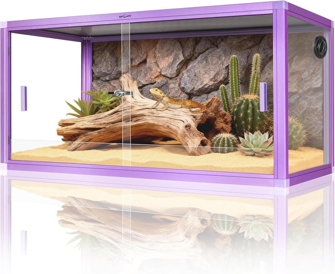 REPTI ZOO 50 Gallon Reptile Terrarium Tank, 36"x18"x18" Lightweight Enclosure with Tempered Glass Doors & Top Screen Ventilation, Large Habitat for Bearded Dragons, Snakes, Lizards, Geckos - Purple