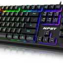 NPET K10 Wired Gaming Keyboard, LED Backlit, Spill-Resistant Design, Multimedia Keys, Quiet Silent USB Membrane Keyboard for Desktop, Computer, PC (Black)