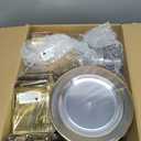 WELLIFE 600pc Gold Trim Plastic Dinnerware Set for Party: 100 Dinner Plates, 100 Dessert Plates, 300 Cutlery, 100 cups