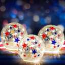 Rossesay 3 Pcs 4th of July Decorative Lights, 3.94 Inch Crackle Glass Star LED Globe Lights, Battery Operated Patriotic Lamp for Party Outdoor Garden Patio Indoor Independence Day Gifts Home Decor (Blue, Red, White)