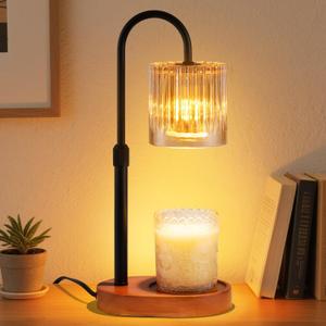 Candle Warmer Lamp with Timer: Modern Style Adjustable Height Candle Warmer Lamp Home Decor Safe Flame Free for Wax Blocks and Jar Candles Amber (Amber-black Rod)