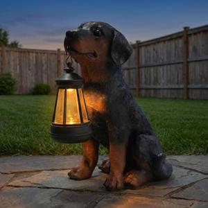 Dog Statue with Solar Lantern - Outdoor Statue Home Decor for Garden Backyard Porch Patio, 10.5 IN Puppy Lamps Figurine Lights Decorations Gift for Birthday, Valentine's Day, Dog Lovers (Aeruginous)